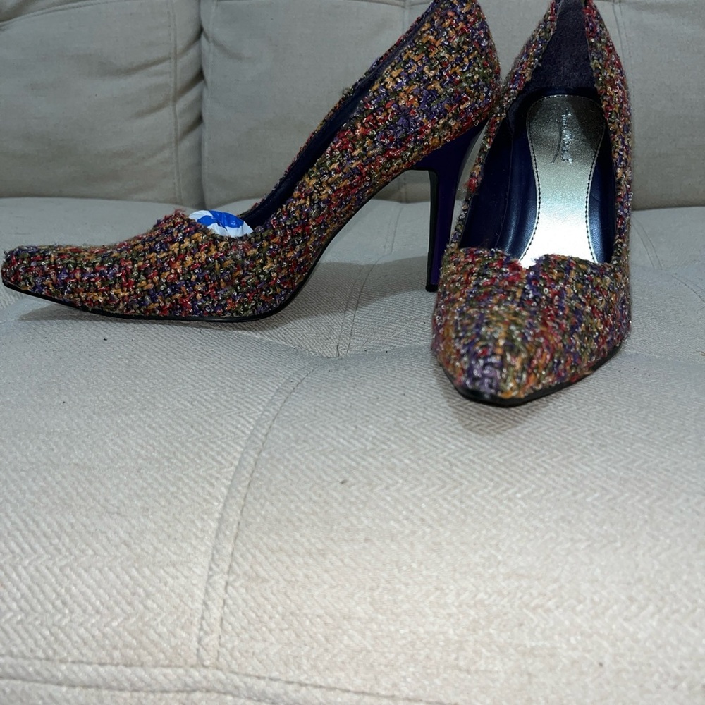 Anne Michelle Woven Fabric Tweed Heel Pumps Purple Stiletto Womens Size 9 NEW